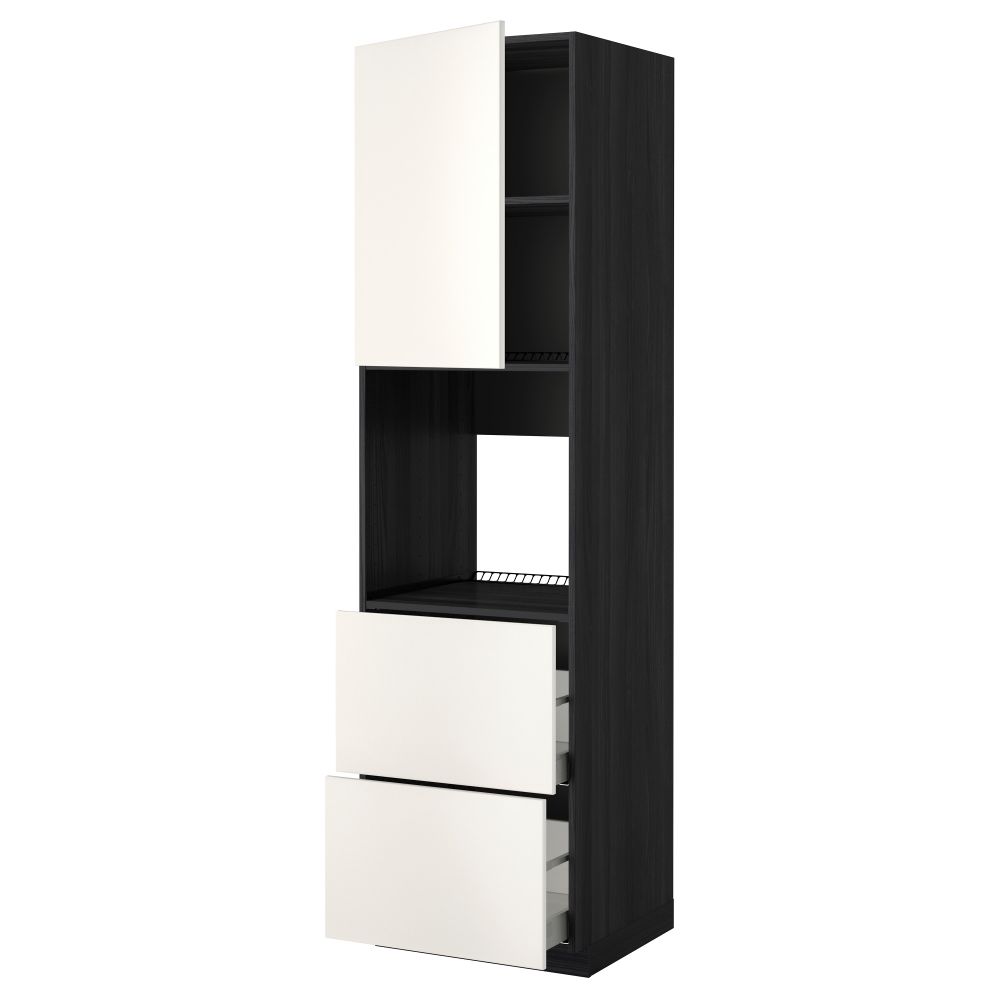 Высокий шкаф для духовки + дверца, 2 форнтальных, 2 высоких ящик МЕТОД / МАКСИМЕРА, черный, Веддинге белый - фото 1