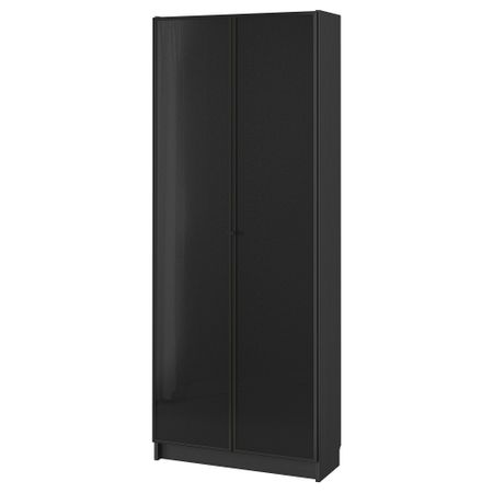 Стеллаж со стеклянными дверцами, 80x30x202 см, черно-коричневый, черный IKEA BILLY БИЛЛИ, HÖGBO 794.843.92
