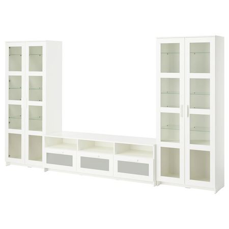 BRIMNES Комбинация для ТВ/стеклянные дверцы - белый 340x41x190 см