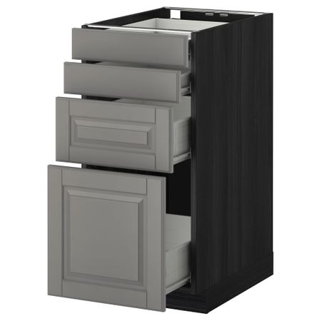 Напольный шкаф 4 фронтальных панели, 4 ящика МЕТОД / ФОРВАРА, черный, Будбин серый