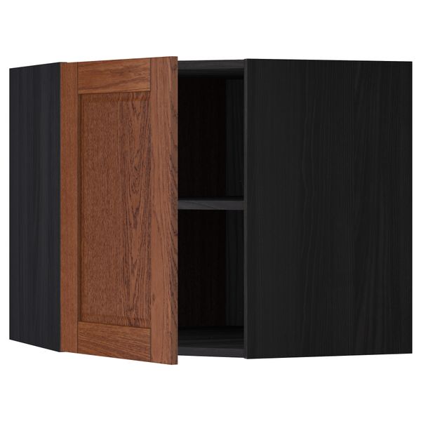 Угловой навесной шкаф с полками МЕТОД, черный, Филипстад коричневый - схема-чертеж с размерами