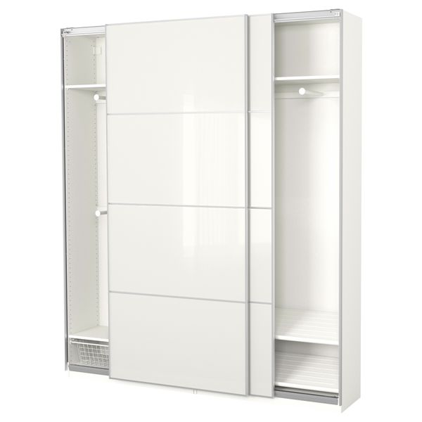 Гардероб ПАКС, белый, Фэрвик белое стекло (200x44x236 см) - фото 1