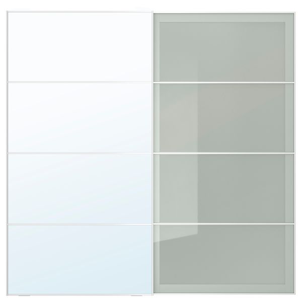 Пара раздвижных дверей АУЛИ / СЭККЕН, зеркальное стекло, матовое стекло - схема-чертеж с размерами