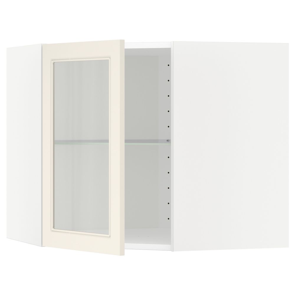 Угловой навесной шкаф с полками, стекляными дверцами МЕТОД, белый, Хитарп белый с оттенком - схема-чертеж с размерами