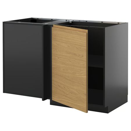 METOD Угловой напольный шкаф с полкой - черно-серый/Voxtorp под дуб 128x68 см