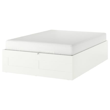 Кровать с подъемным механизмом, белый 160x200 см IKEA BRIMNES БРИМНЭС 704.852.11