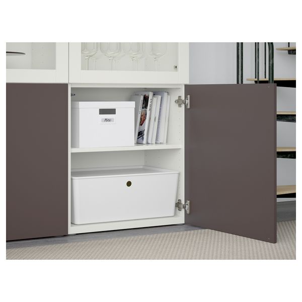 Комбинация для хранения со стеклянными дверцами БЕСТО, белый, Вальвикен темно-коричневый, прозрачное стекло (120x40x192 см) - схема-чертеж с размерами