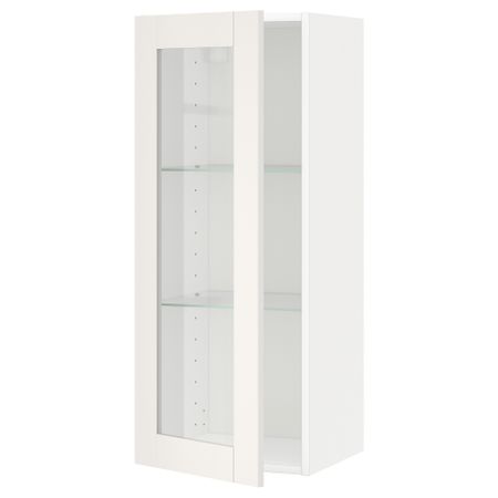 Навесной шкаф с полками, стекляными дверцы МЕТОД, белый, Сэведаль белый