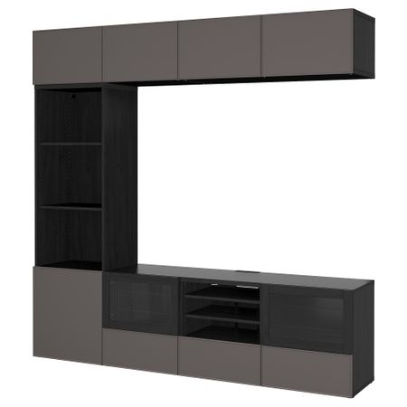 Шкаф для ТВ, комбинированный, стекляные дверцы БЕСТО, черно-коричневый Грундсвикен, темно-серый прозрачное стекло