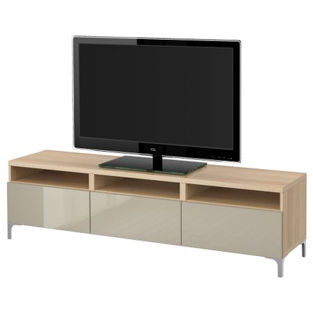 Тумба для ТВ с ящиками БЕСТО, под беленый дуб, Сельсвикен глянцевый/бежевый (180x40x48 см)