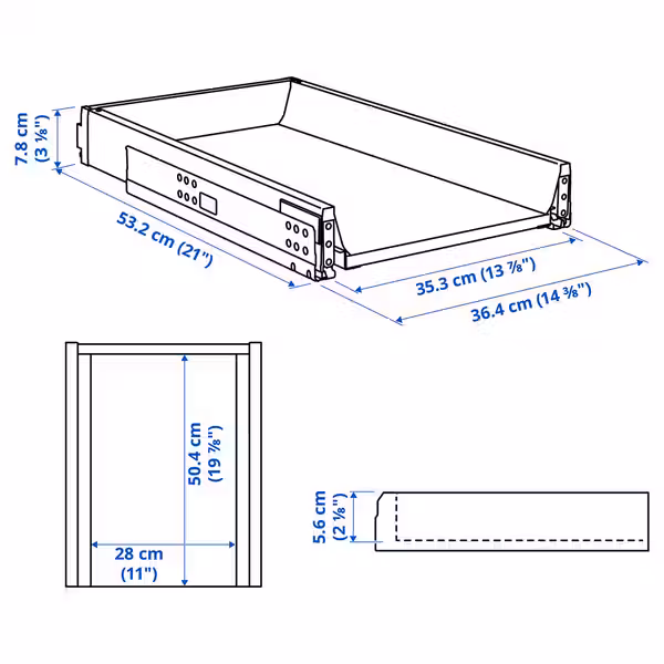 MAXIMERA Ящик, низкий - белый 40x60 см - схема-чертеж с размерами