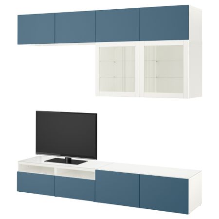 Шкаф для ТВ, комбинированный, стекляные дверцы БЕСТО, белый Вальвикен, темно-синий прозрачное стекло (240x40x230 см)