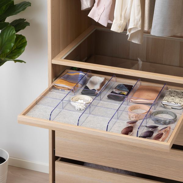 Выдвижная полка с разделителем, под беленый дуб, прозрачный 75x58 см IKEA КОМПЛИМЕНТ 392.430.07 - схема-чертеж с размерами