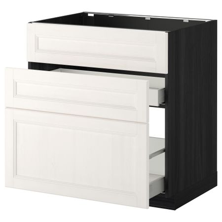 Напольный шкаф под мойку + 3 фронтальных панели, 2 ящика МЕТОД / МАКСИМЕРА, черный, Лаксарби белый