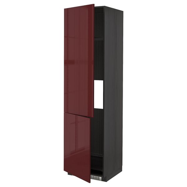 Высокий шкаф для/холод/мороз/2дверцы, черный Калларп/глянцевый темный красно-коричневый 60x60x220 см IKEA МЕТОД 393.281.53 - схема-чертеж с размерами