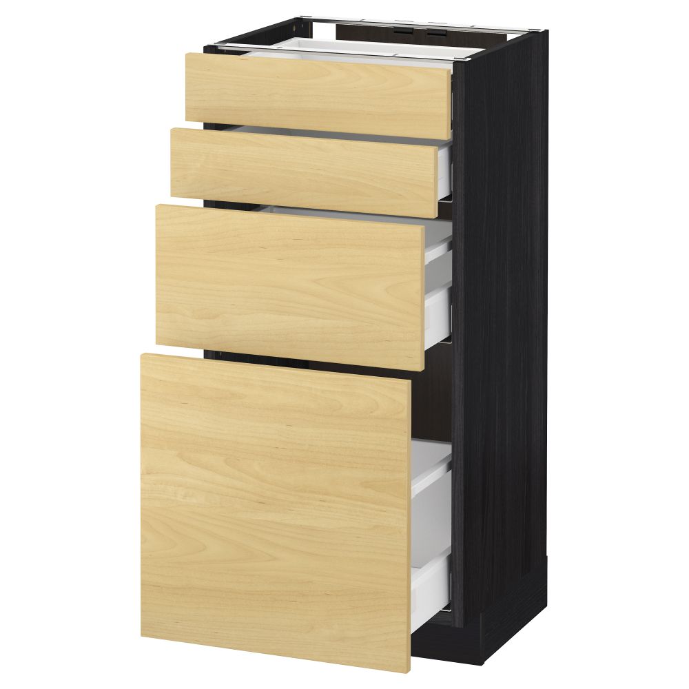 Напольный шкаф 4 фронтальных панели, 4 ящика МЕТОД / МАКСИМЕРА, черный, Тингсрид береза - схема-чертеж с размерами