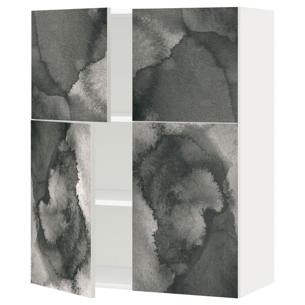 Навесной шкаф с полками, 4 дверцы МЕТОД, белый - схема-чертеж с размерами