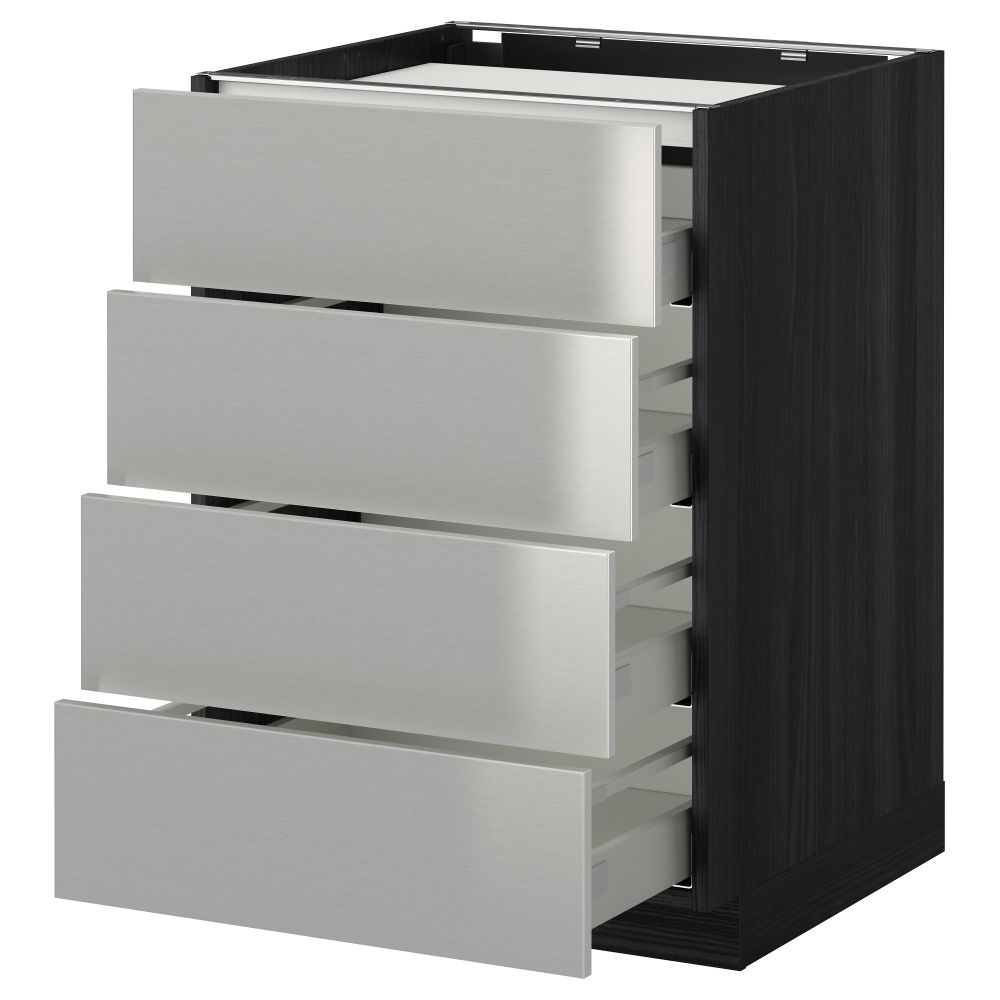 Напольный шкаф, 4 фронтальных панели, 4 ящика МЕТОД / МАКСИМЕРА, черный, Гревста нержавеющ сталь - фото 1
