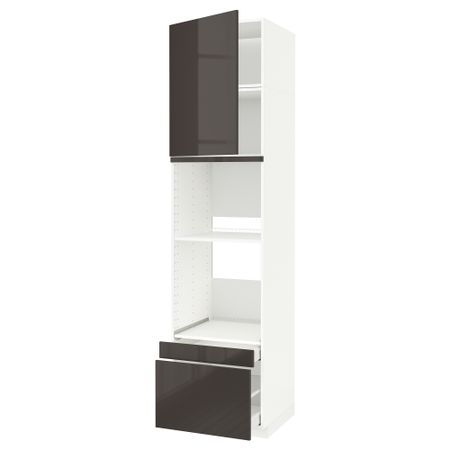 Высокий шкаф для духовки комбинированный, духовка + дверца, 2 ящика МЕТОД / МАКСИМЕРА, белый, Рингульт серый
