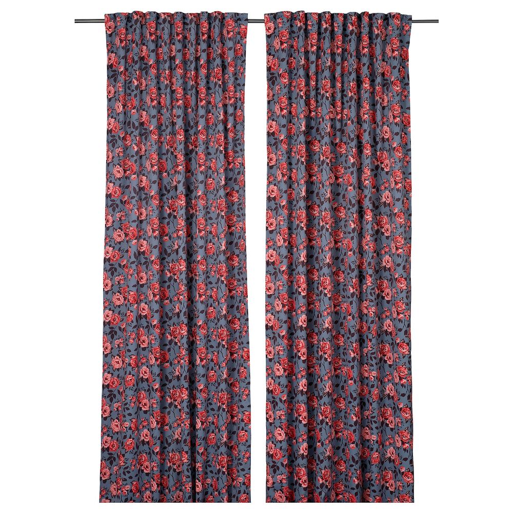 Затемняющие гардины, 2 шт., синий/Розы 145x300 см IKEA ROSENHALLON РОЗЕНХАЛЛОН 804.840.94 - фото 1