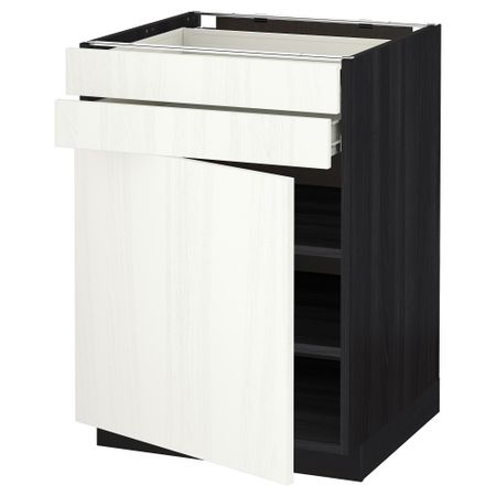 Напольный шкаф с дверцей, 2 ящиками МЕТОД / ФОРВАРА, черный, Росдаль белый