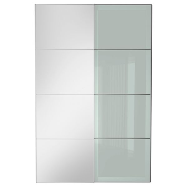 Пара раздвижных дверей АУЛИ / СЭККЕН, зеркальное стекло, матовое стекло - схема-чертеж с размерами