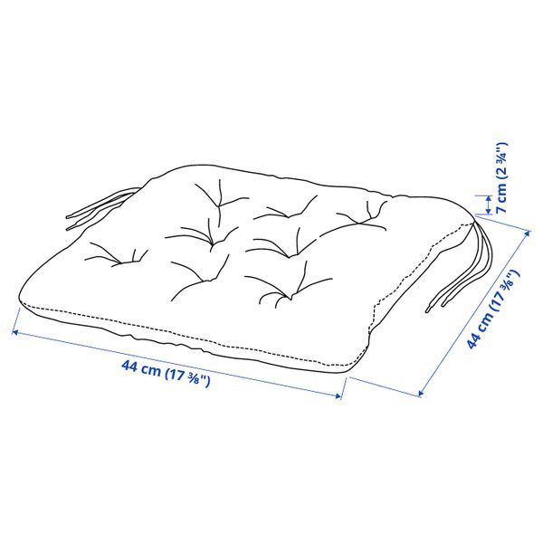 Подушка на садовый стул, серый 44x44 см IKEA KUDDARNA КУДДАРНА 804.111.06 - схема-чертеж с размерами