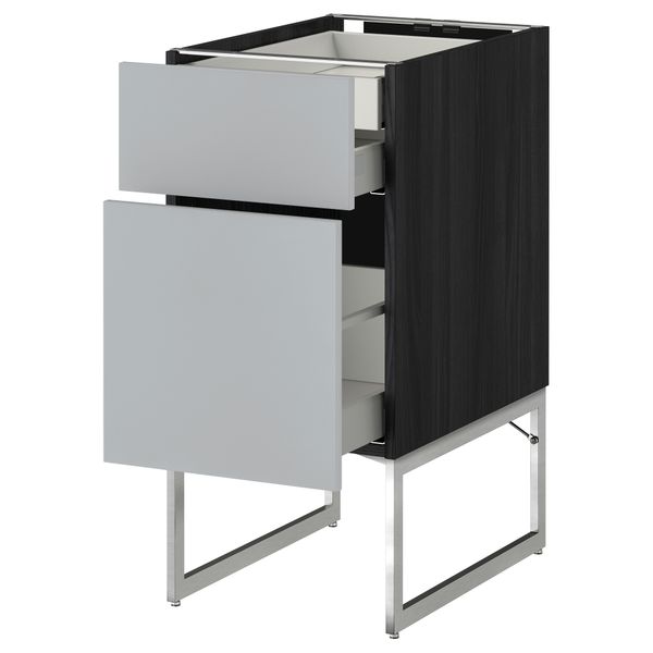 Напольный шкаф 2 фронтальных панели, 2 нижних,1 встроенный ящик МЕТОД / МАКСИМЕРА, черный, Веддинге серый - схема-чертеж с размерами