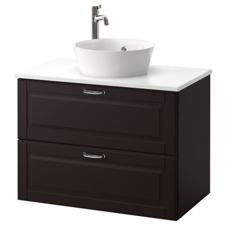 Шкаф со столешницей 40см раковина ГОДМОРГОН/ТОЛКЕН / КАТТЕВИК, Кашён темно-серый, под мрамор (82x49x75 см)