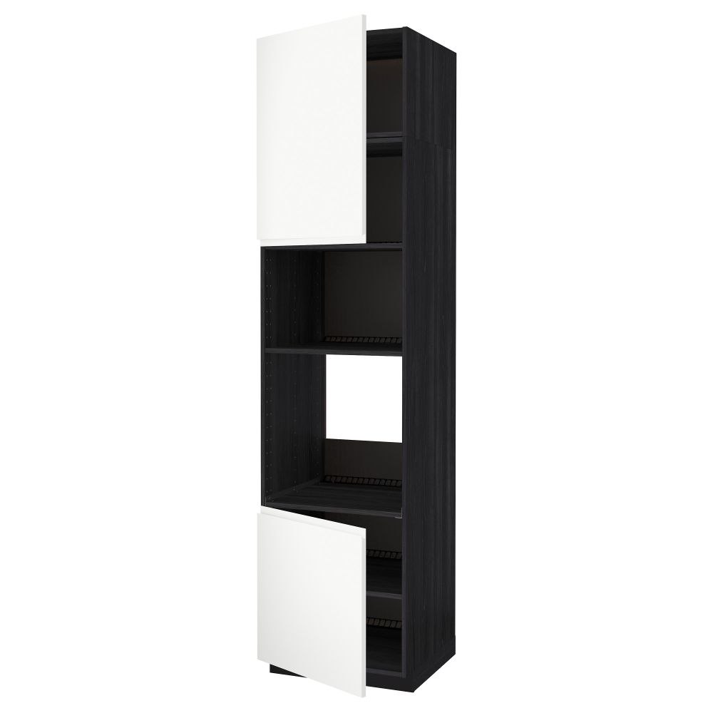 Высокий шкаф для духовки/СВЧ, 2 дверцы, полки МЕТОД, черный, Воксторп белый - схема-чертеж с размерами