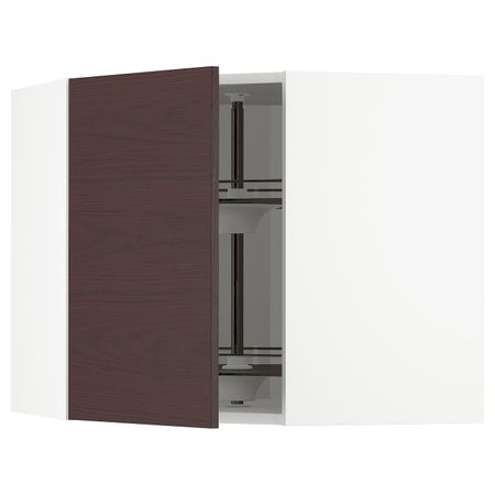 Угловой навесного шкаф с вращающейся секц, белый Аскерсунд/темно-коричневый под ясень 68x60 см IKEA METOD МЕТОД 293.354.46