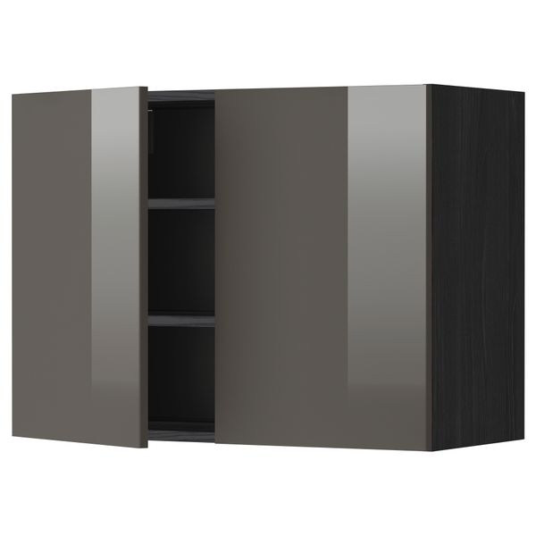 Навесной шкаф с полками, 2 дверцы МЕТОД, черный, Рингульт серый - схема-чертеж с размерами