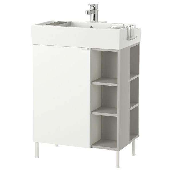 Шкаф под раковину с 1 дверцы, 2 открытыми полк, белый, серый 61x41x87 см IKEA LILLÅNGEN ЛИЛЛОНГЕН 492.278.46 - фото 1