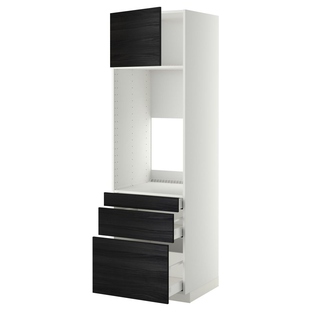 Высокий шкаф для двойной духовки, 3 ящика, дверца МЕТОД / МАКСИМЕРА, белый, Тингсрид черный - схема-чертеж с размерами