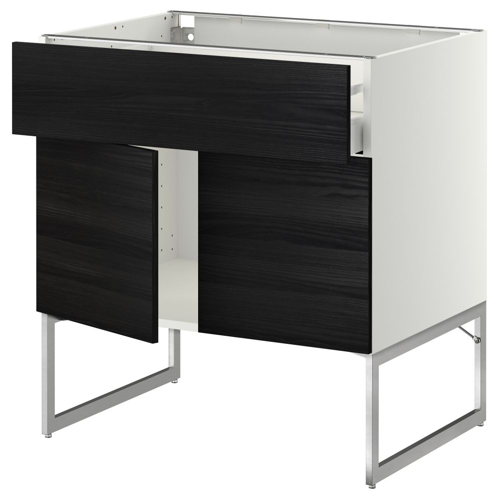 Напольный шкаф, полки, ящик, 2 двери МЕТОД / МАКСИМЕРА, белый, Тингсрид черный - схема-чертеж с размерами