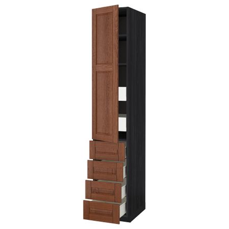 Высокий шкаф с полками/6 ящик, дверцами, 4 фронтальные панели МЕТОД / ФОРВАРА, черный, Филипстад коричневый