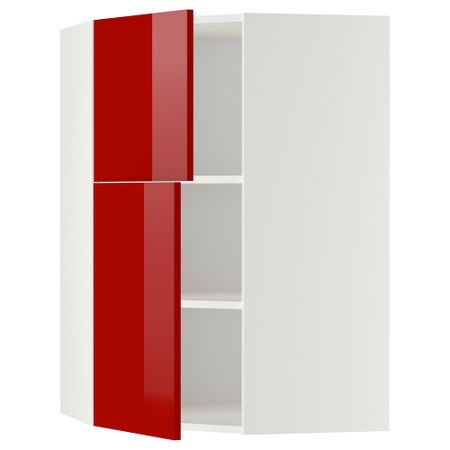 Угловой навесной шкаф + полки, 2 дверцы МЕТОД, белый, Рингульт красный (68x100 см)