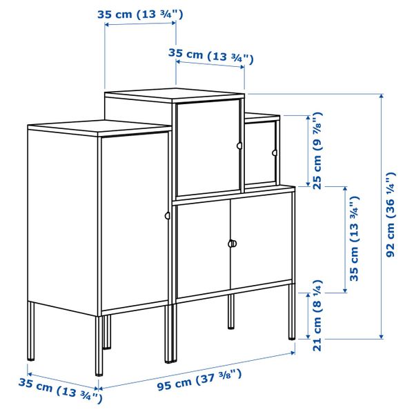 Комбинация для хранения, серый-белый/оранжевый-красный 95x92 см IKEA ЛИКСГУЛЬТ 992.440.42 - схема-чертеж с размерами