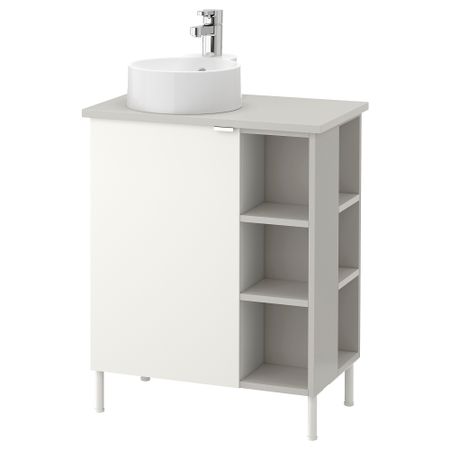 Шкаф под раковину с 1 дверцей, 2 открывающихся полки ЛИЛЛОНГЕН/ВИСКАН / ГУТВИКЕН, белый, серый (62x40x87 см)