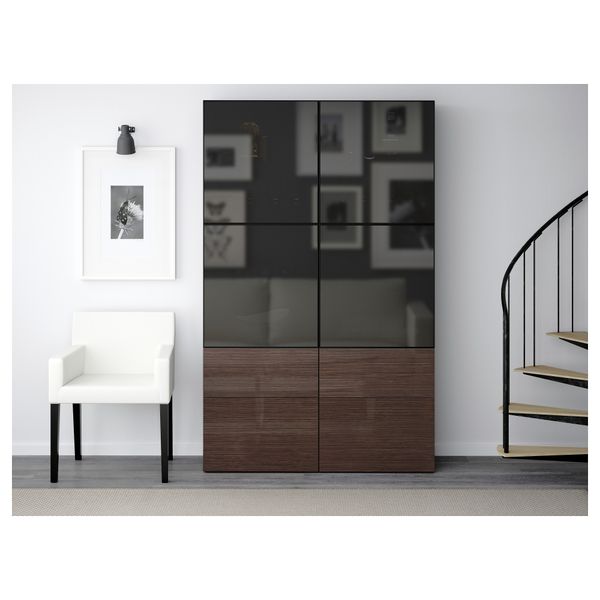 Комбинация для хранения со стеклянными дверцами БЕСТО, черно-коричневый, Сельсвикен глянцевый/коричневый дымчат стекло - фото 2