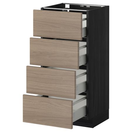 Напольный шкаф 4 фронтальных панели, 4 ящика МЕТОД / МАКСИМЕРА, черный, Брокхульт светло-серый