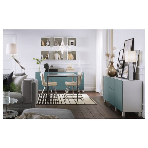 Комбинация для хранения с ящиками БЕСТО, белый, Вальвикен серо-бирюзовый (180x40x74 см) - схема-чертеж с размерами