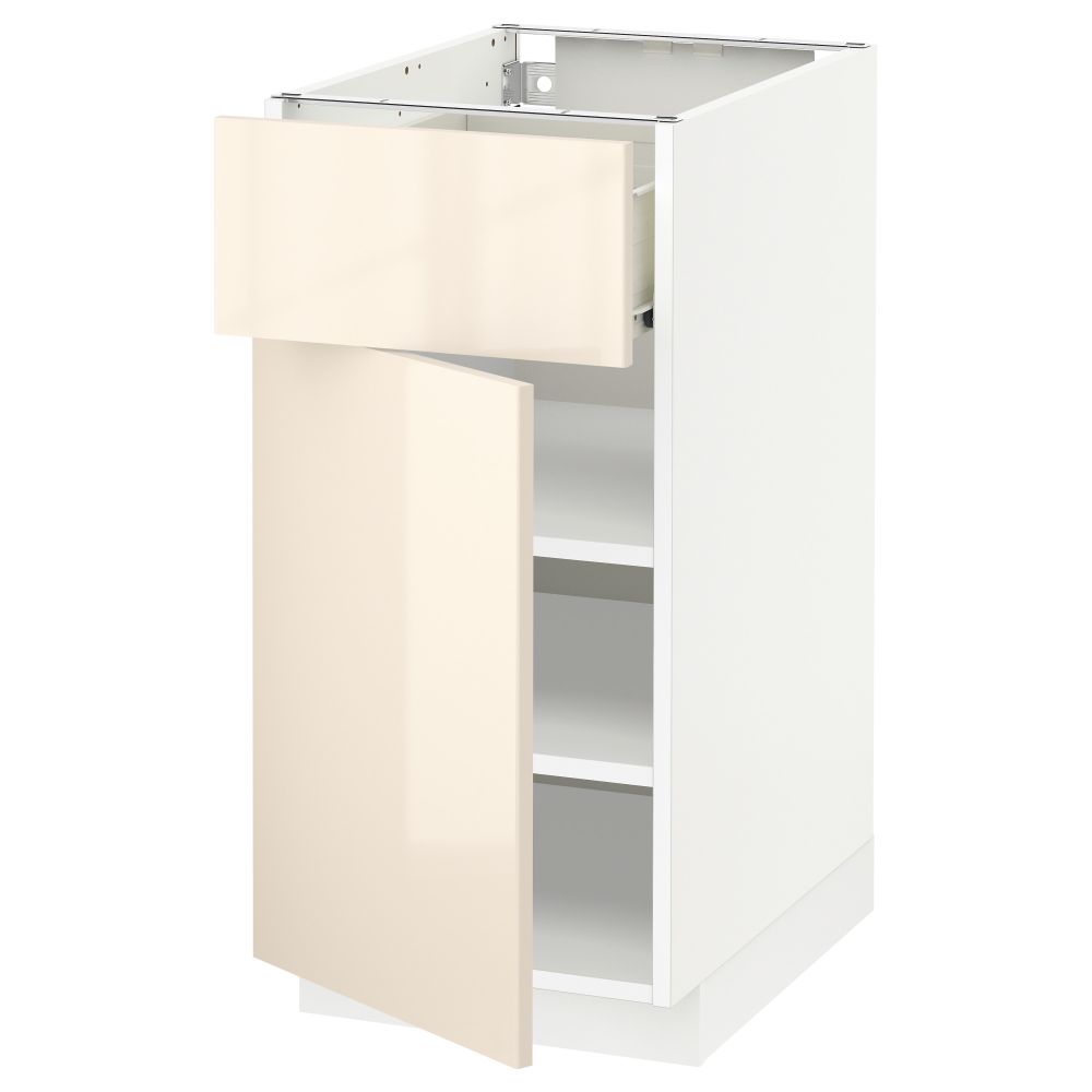 Напольный шкаф с ящиком, дверью МЕТОД / ФОРВАРА, белый, Рингульт кремовый - схема-чертеж с размерами