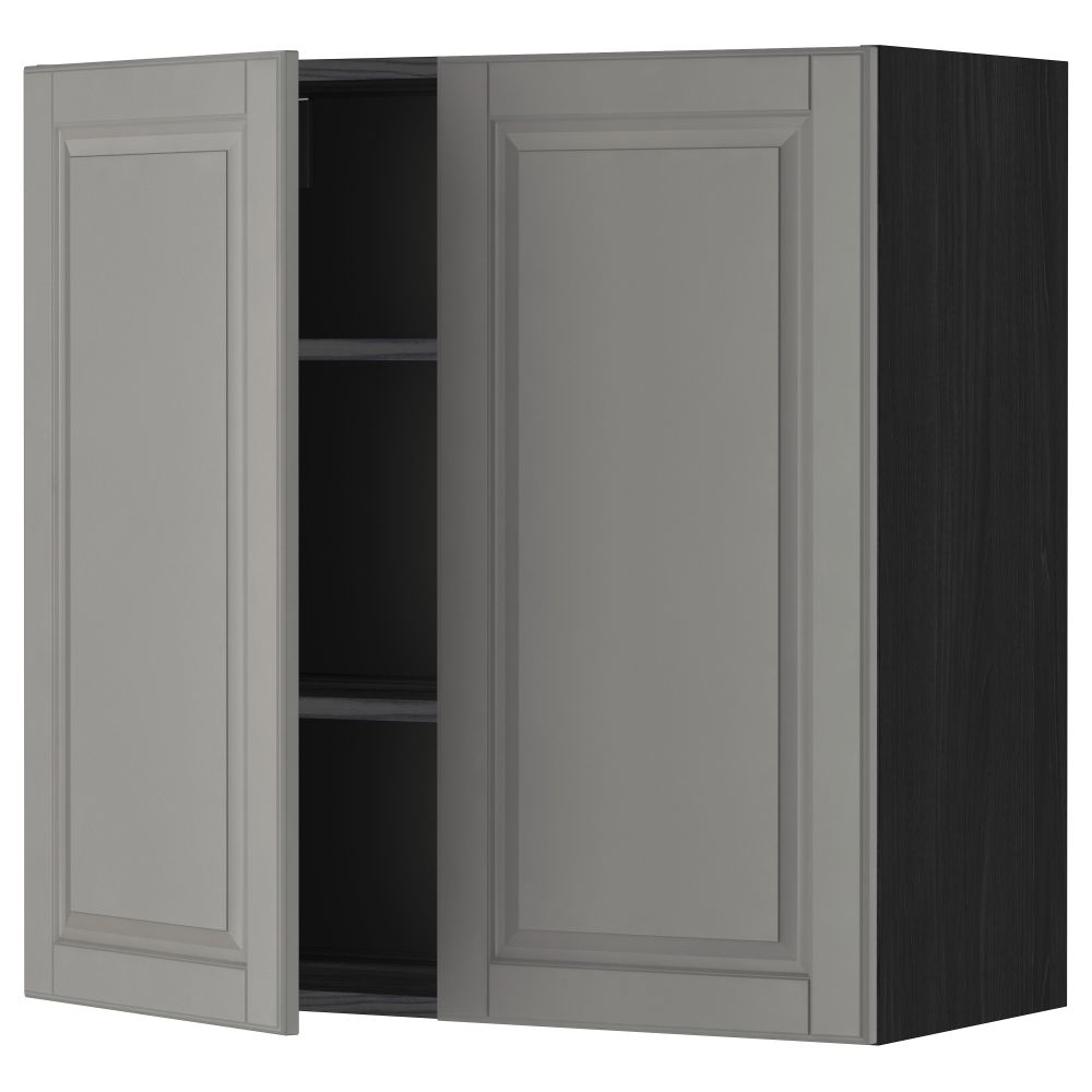Навесной шкаф с полками, 2 дверцы МЕТОД, черный, Будбин серый - схема-чертеж с размерами