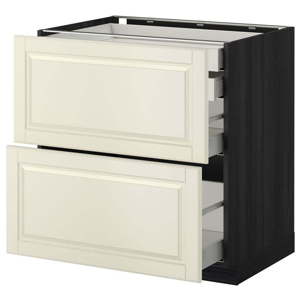 Напольный шкаф 2 фронтальные панели, 2 нижних, 1 средний, 1 высокий ящик МЕТОД / МАКСИМЕРА, черный, Будбин белый с оттенком - фото 1