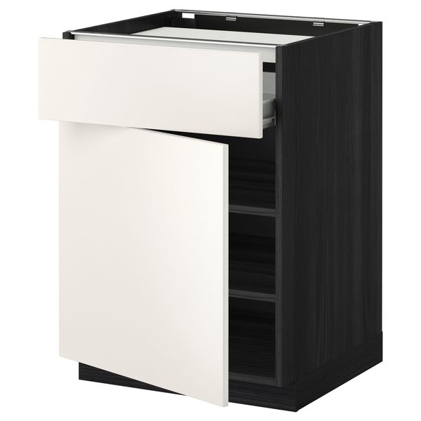 Напольный шкаф для варочной панели, ящик, полка, дверцы МЕТОД / ФОРВАРА, черный, Веддинге белый (60x60 см) - фото 1