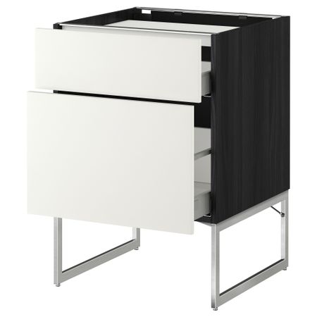 Напольный шкаф, 2 фронтальных панели, 3 ящика МЕТОД / МАКСИМЕРА, черный, Хэггеби белый
