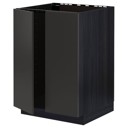 Напольный шкаф для мойки + 2 двери, черный, Nickebo матовый антрацит, 60x60 см IKEA METOD МЕТОД 694.984.98