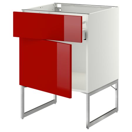 Напольный шкаф с ящиком, дверью МЕТОД / МАКСИМЕРА, белый, Рингульт красный