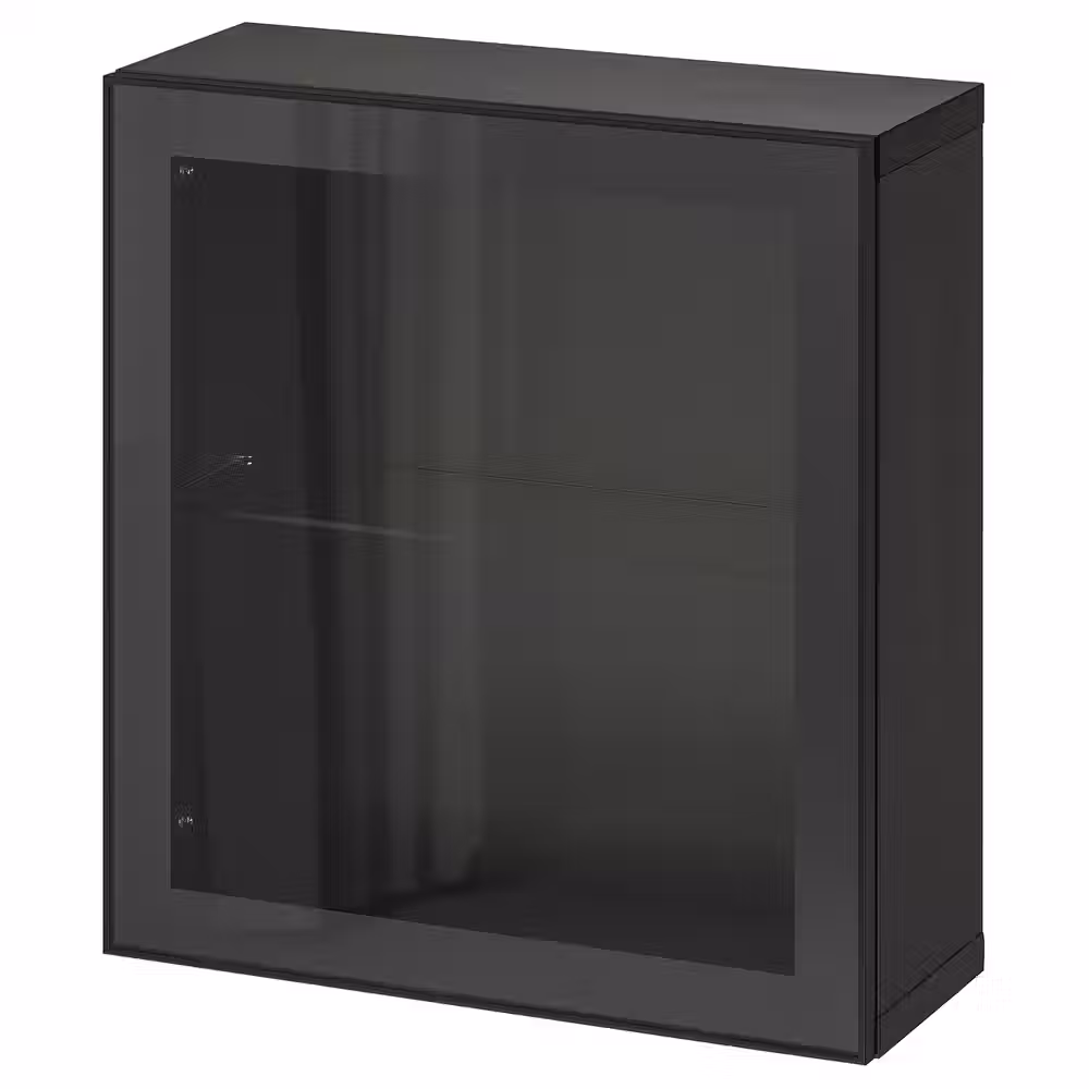 BESTÅ Комбинация настенных шкафов - черно-коричневый/Glassvik чёрный 60x22x64 см - фото 1